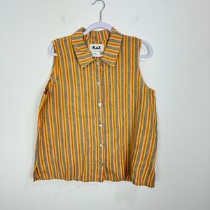 FLAX Womens Medium Multi Color Striped Tank Top Sleeveless 100% Linen Lagenlook